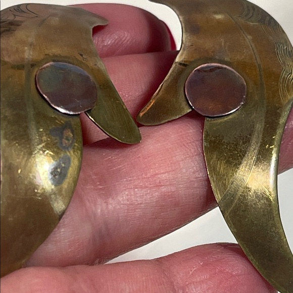 Vintage Brass with Copper accent pierced earrings - Picture 9 of 9